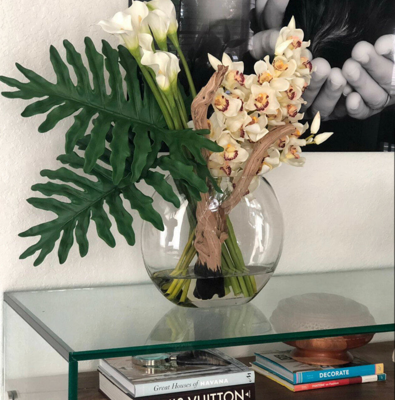 Thai queen orchid and calla silk floral arrangement
