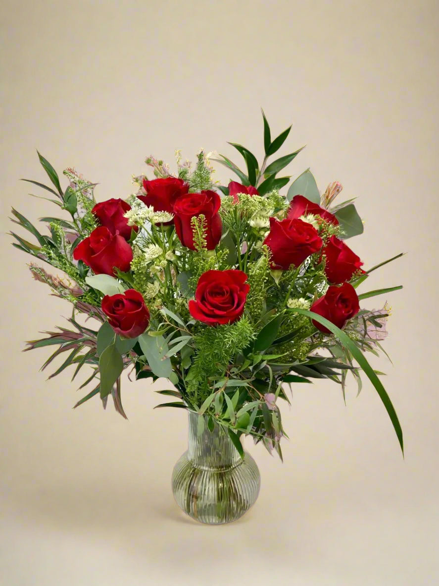 Classic dozen rose garden style arrangement