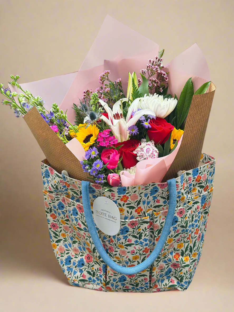 Tote full of flowers for Mom