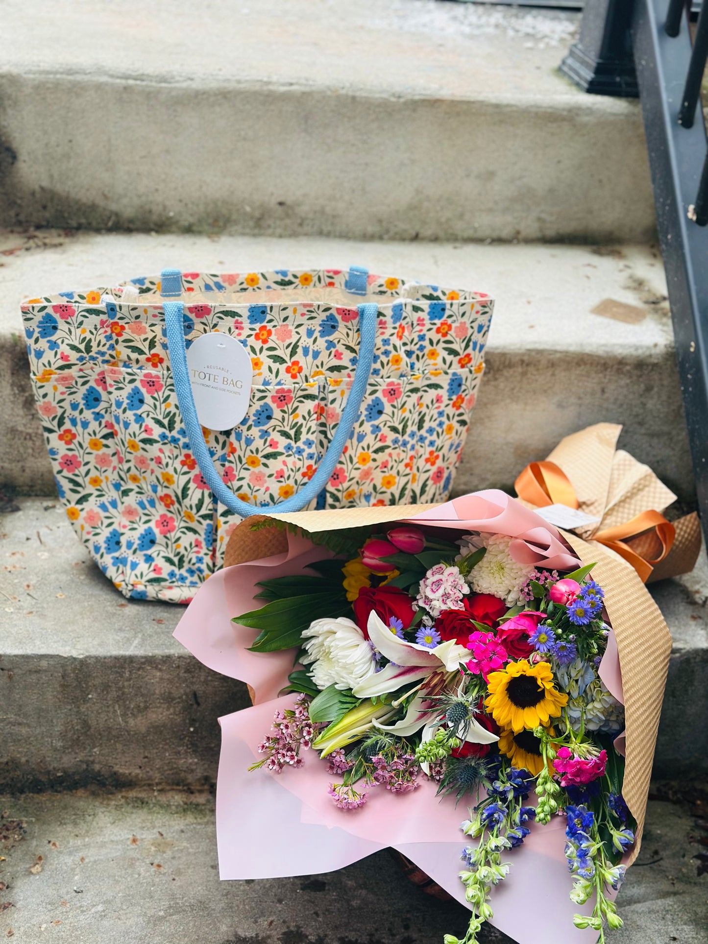 Tote full of flowers for Mom