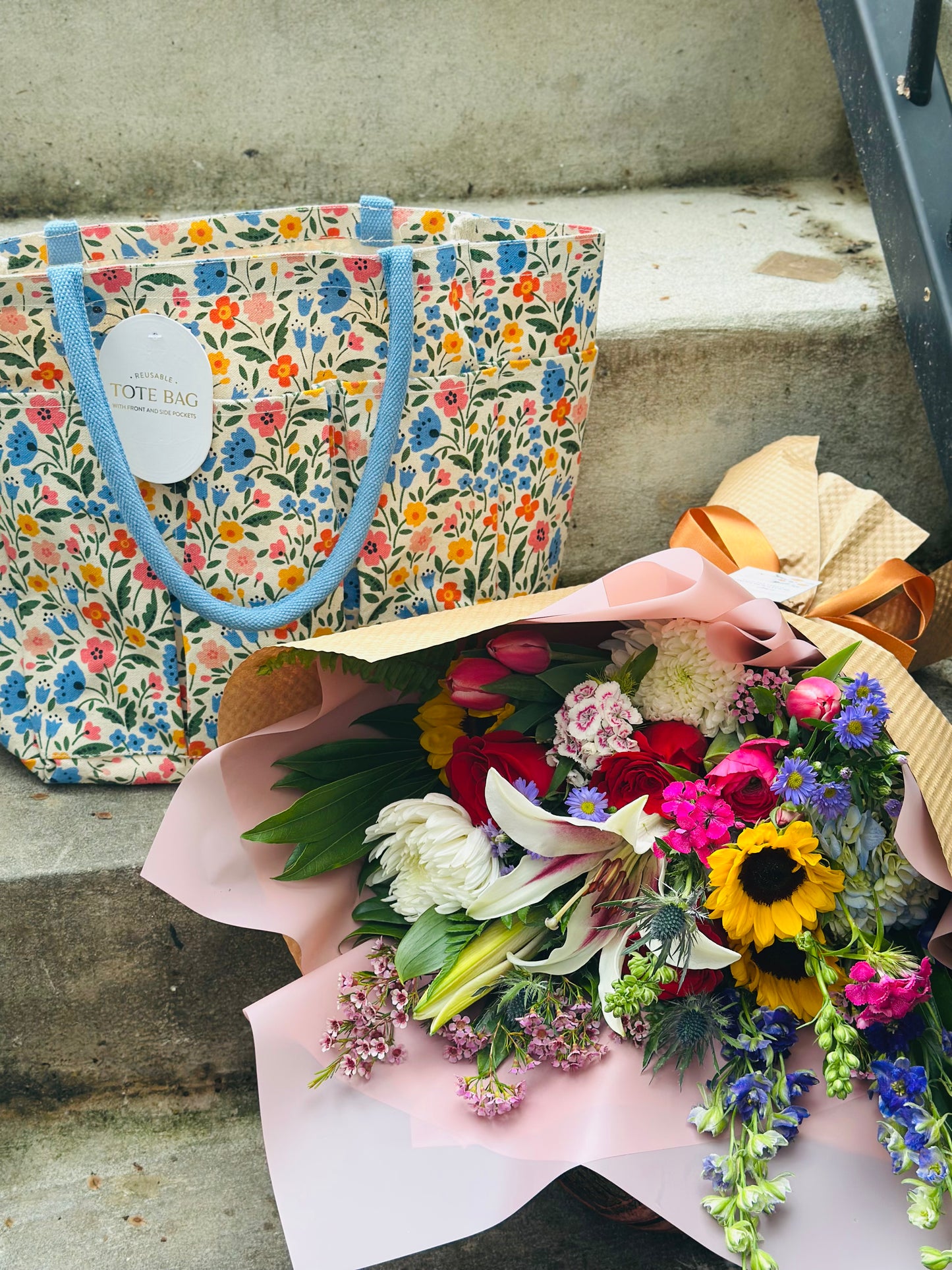 Tote full of flowers for Mom