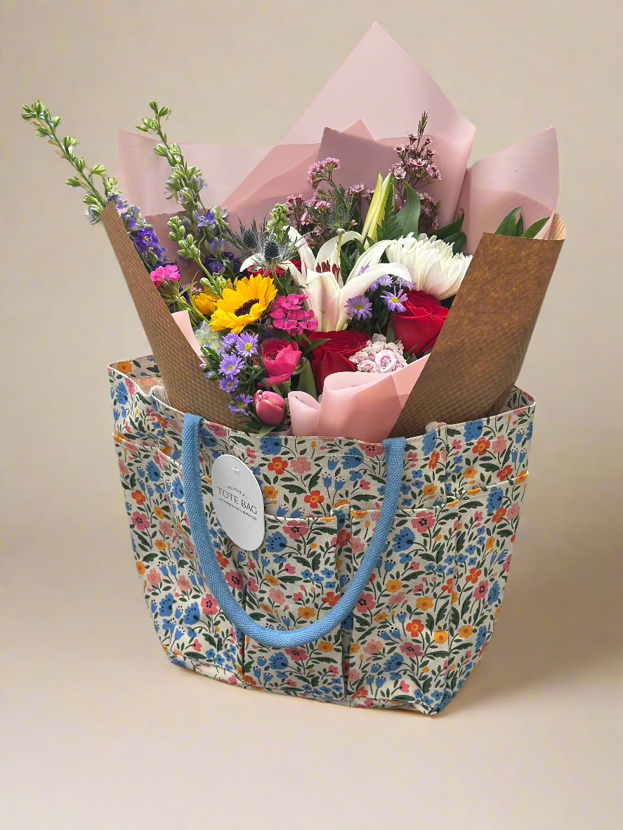 Tote full of flowers for Mom