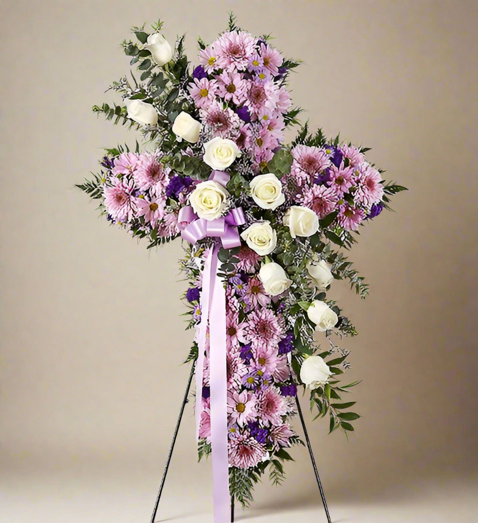 lavender flower shop Peace And Prayers Standing Cross - Lavender