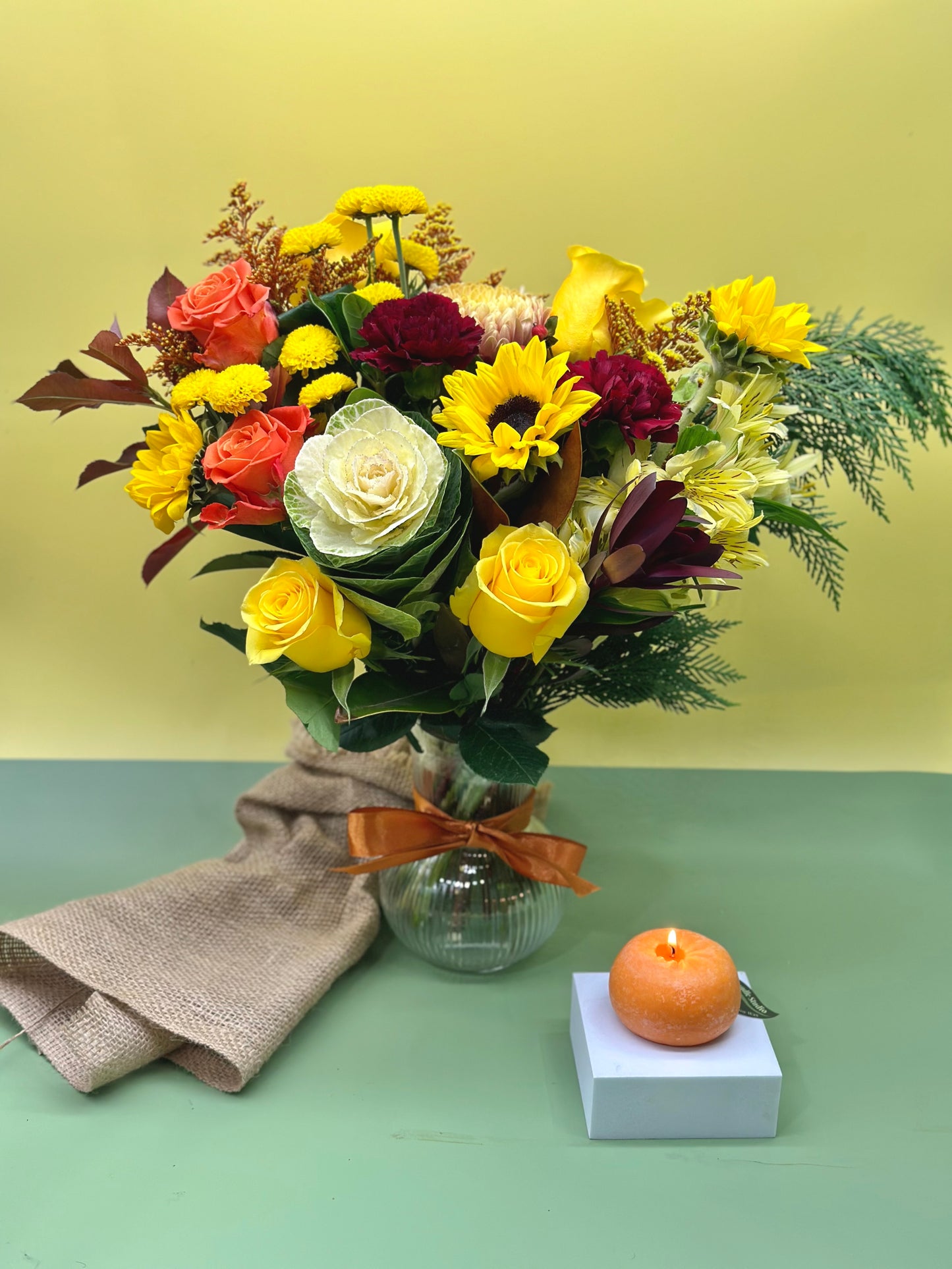 Fall garden bouquet and candle