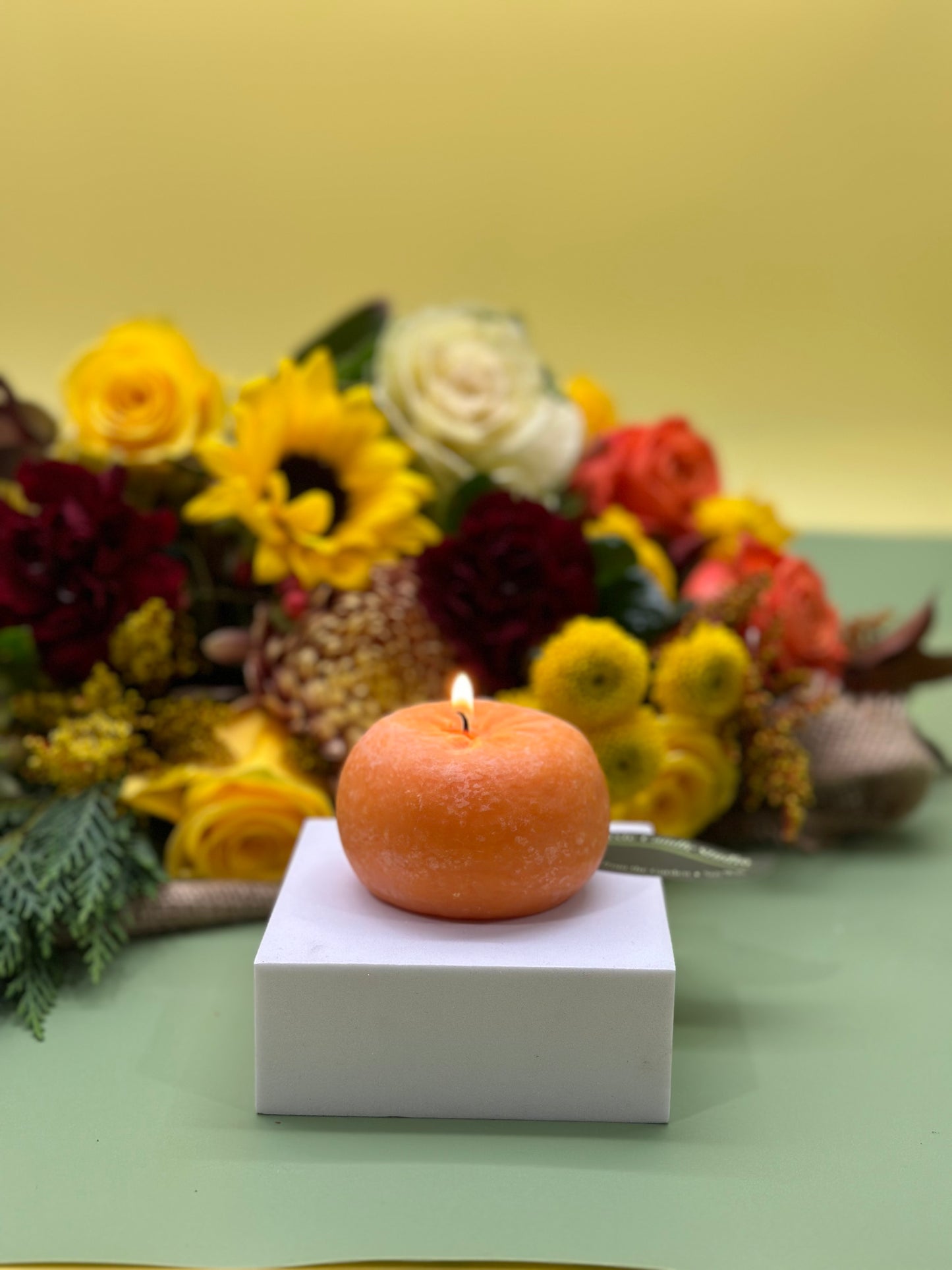 Fall garden bouquet and candle