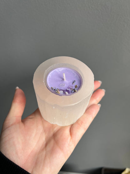 Selenite Round Crystal Candle Holder