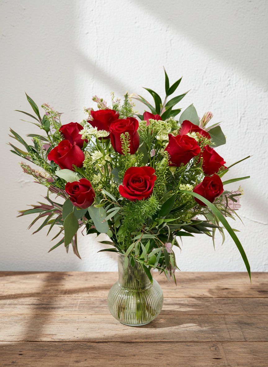 Classic dozen rose garden style arrangement