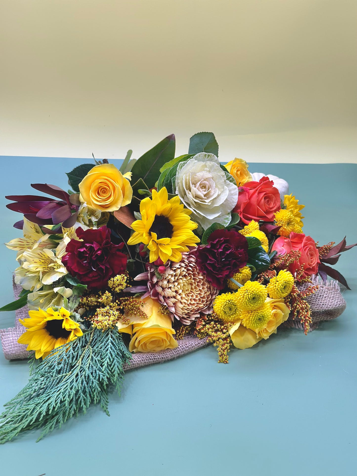 Fall garden bouquet and candle