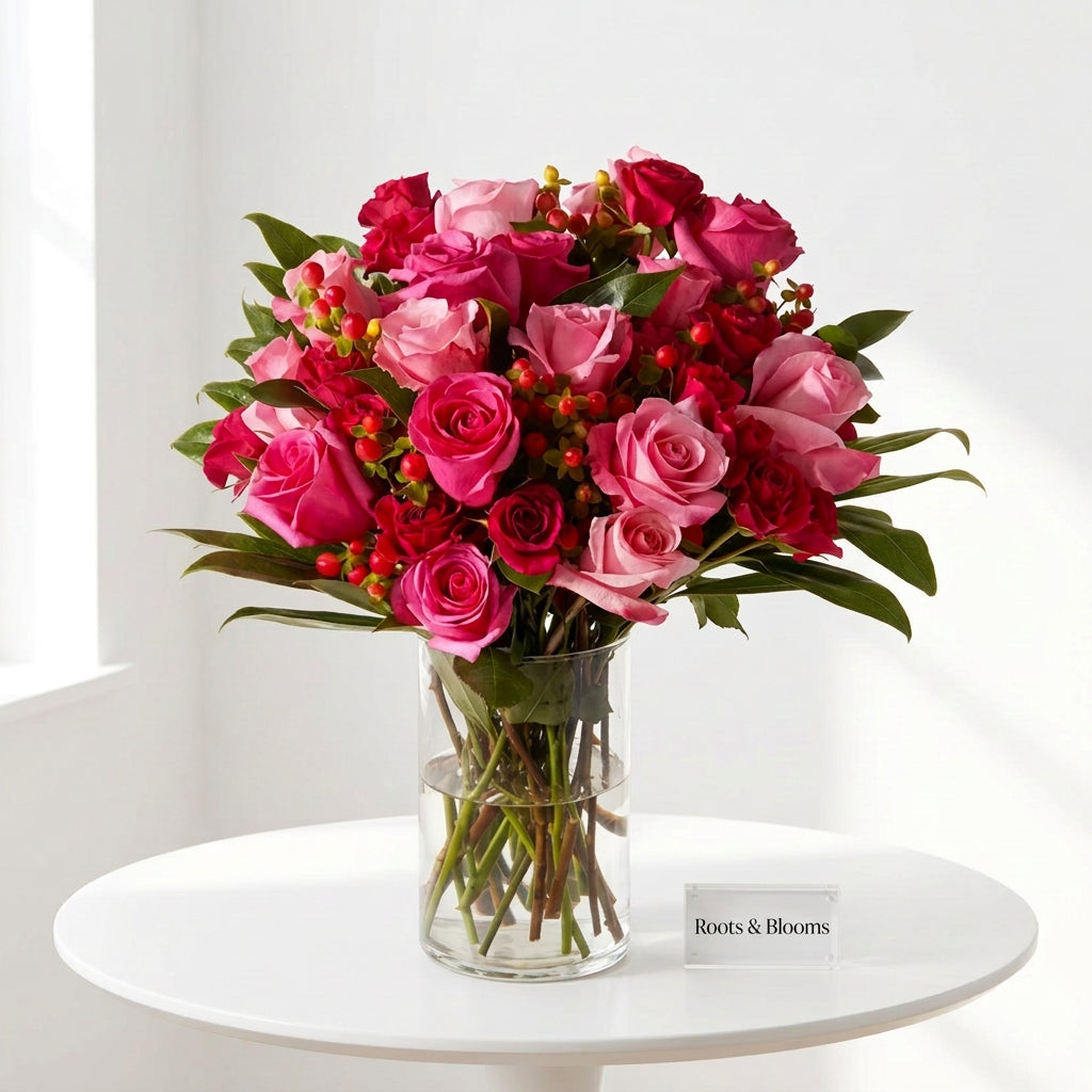 Berries and cherries rose bouquet