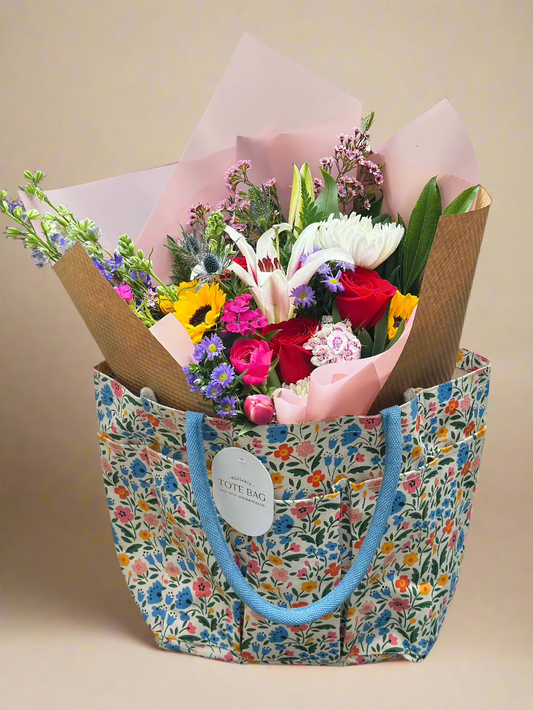 Tote full of flowers for Mom