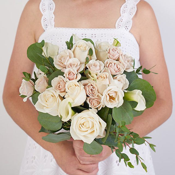 Mini rose and eucalyptus wedding bouquet bouquet boutonniere set